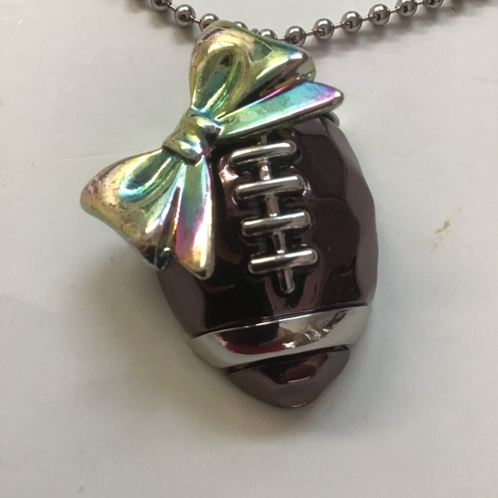 Betsey Johnson New Iridescent Purple and Silver Football and Heart Necklace - Picture 2 of 3